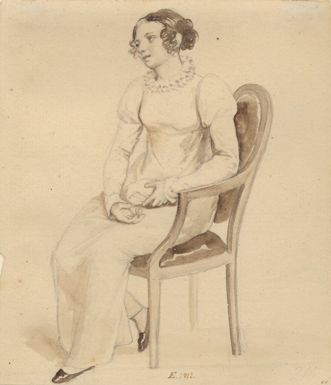 Una dama sentada en un sillón, mirando hacia la ventana de Christoffer Wilhelm Eckersberg