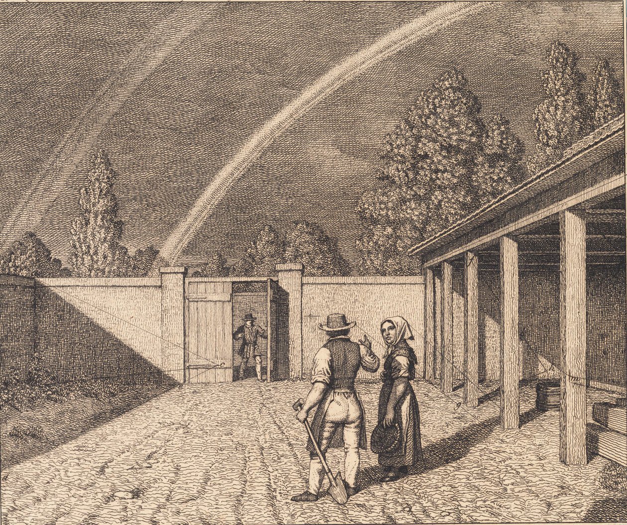 Un doble arco iris. Ilustración para "Linearperspectiven", Tabla V de Christoffer Wilhelm Eckersberg