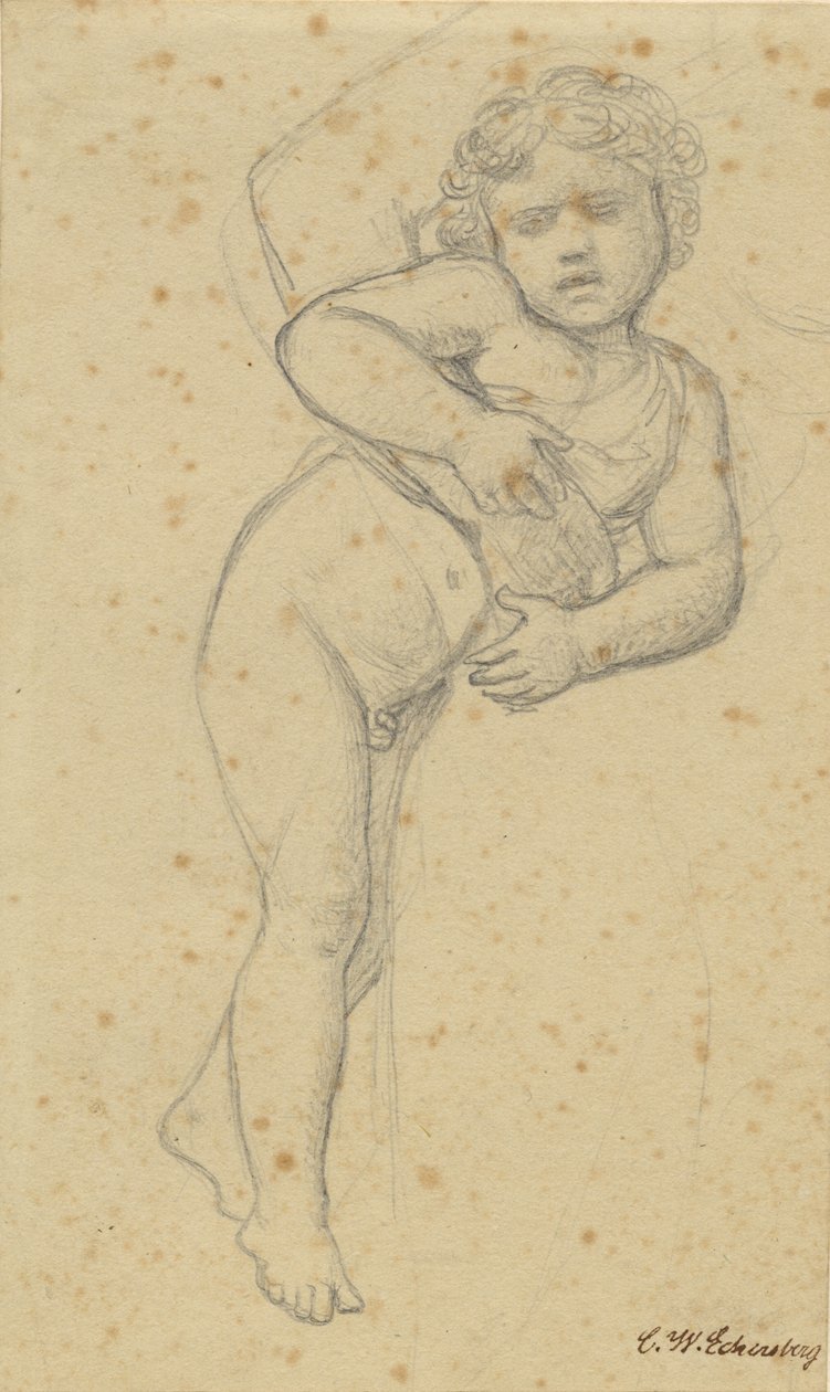 Un niño desnudo apoyado en las rodillas de su madre de Christoffer Wilhelm Eckersberg