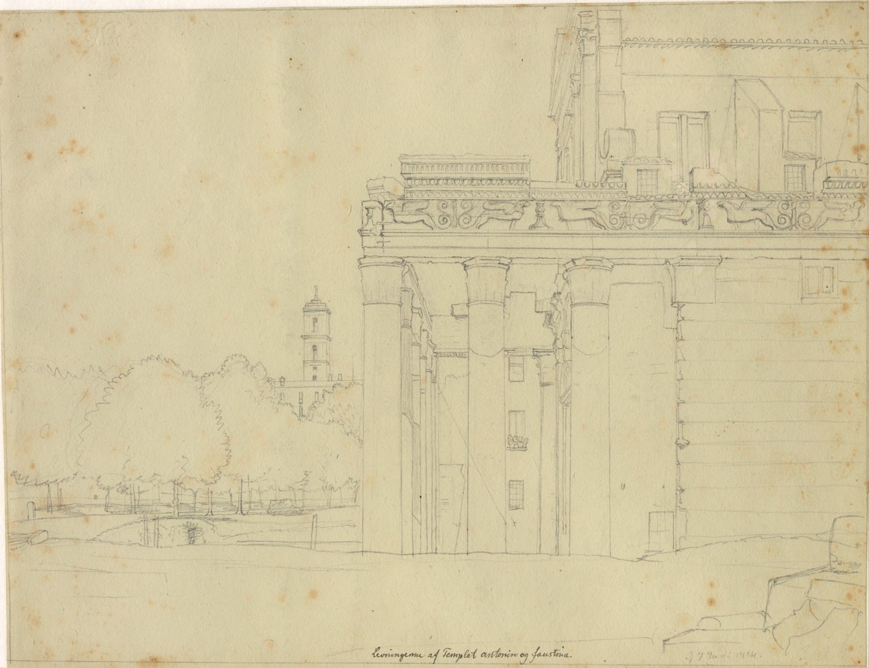 Una parte de la Vía Sacra, en el Foro Romano con el templo de Antonio y Faustina y vista hacia el Capitolio, Roma de Christoffer Wilhelm Eckersberg