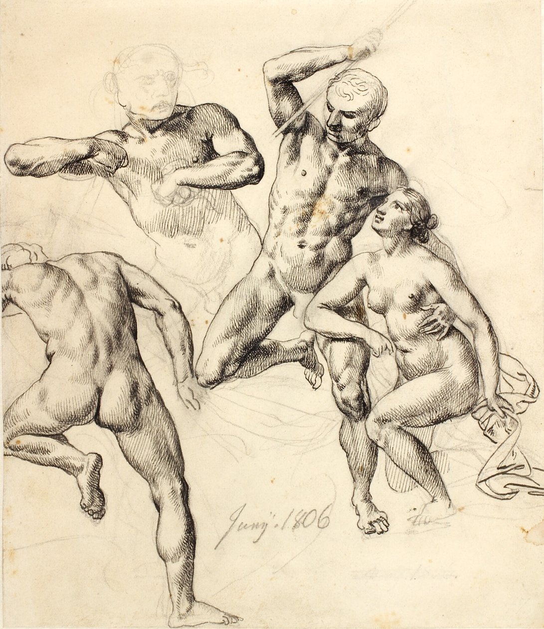 Estudios de figuras - tres hombres y una mujer de Christoffer Wilhelm Eckersberg