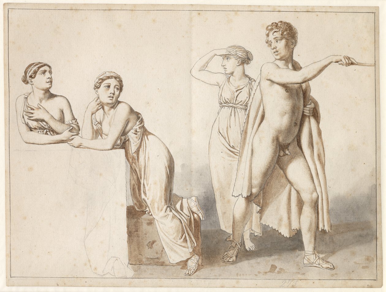 Cuatro estudios de figuras, tres femeninas y una masculina en trajes antiguos de Christoffer Wilhelm Eckersberg