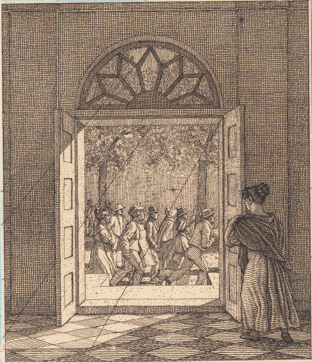 Desde un vestíbulo. Ilustración para "Linearperspectiven", Tabla VI de Christoffer Wilhelm Eckersberg