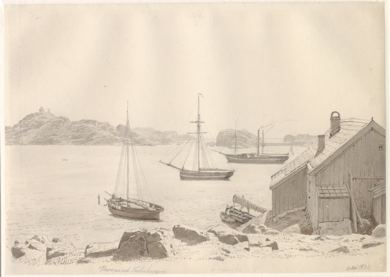 Puerto de Frederiksværn en el fiordo de Larvik, Noruega de Christoffer Wilhelm Eckersberg