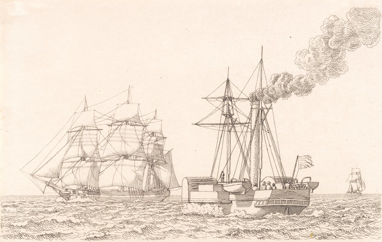 Vapor de ruedas y velero de Christoffer Wilhelm Eckersberg