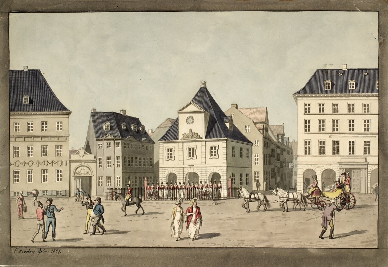 Kongens Nytorv con la guardia principal de Christoffer Wilhelm Eckersberg