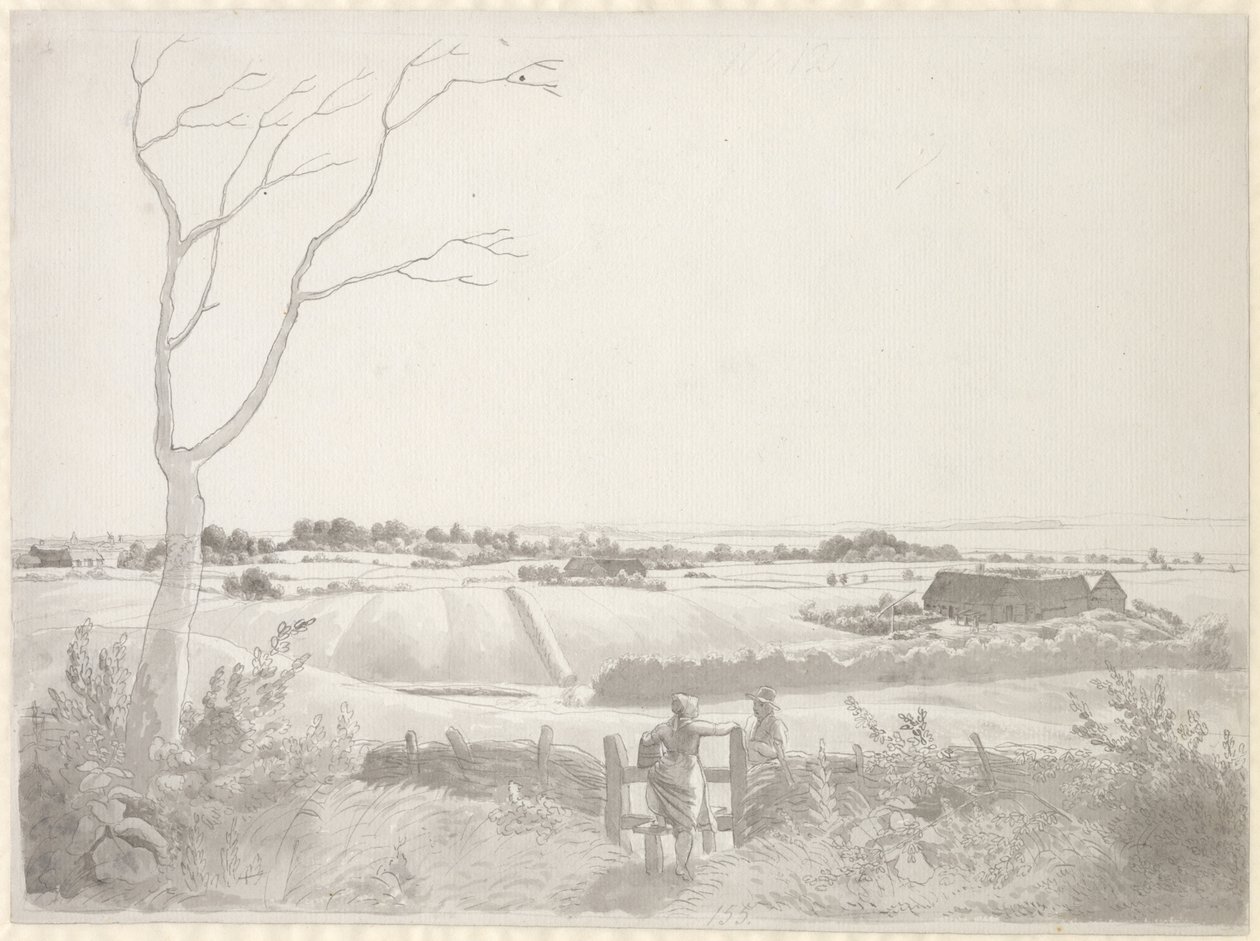 Paisaje con campesina junto a una cerca de piedra de Christoffer Wilhelm Eckersberg