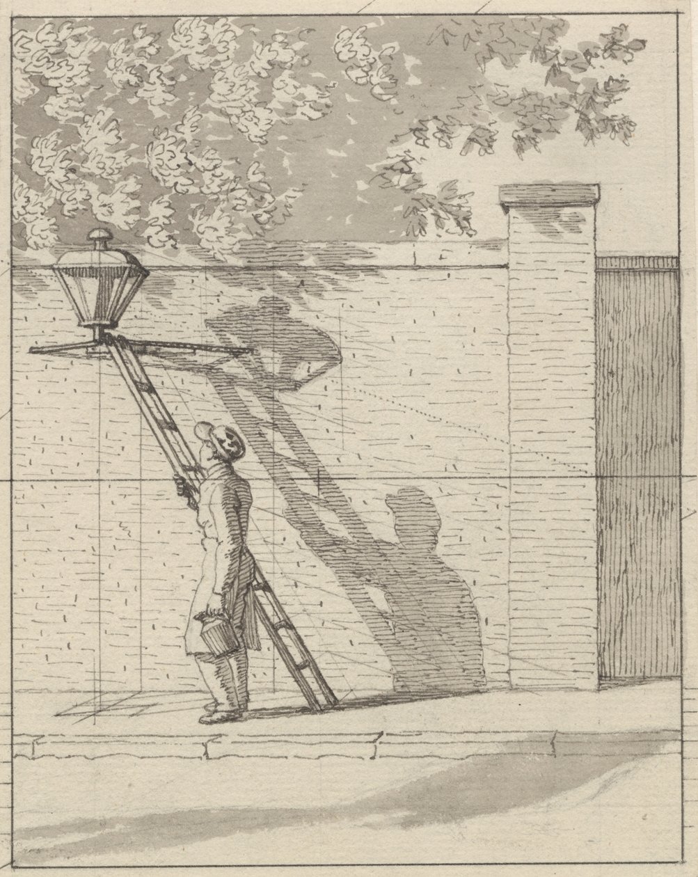 Perspectiva lineal aplicada en la pintura - Lámina VI. La lámpara de la calle en la pared del jardín, luz del día de Christoffer Wilhelm Eckersberg