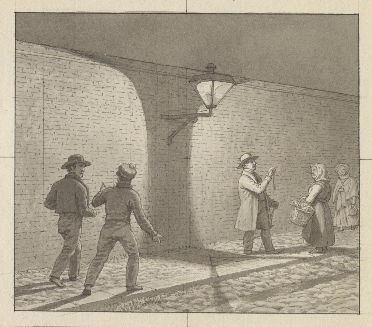 Perspectiva lineal aplicada al arte de la pintura, Tabla VIII, fig. 1 - Actividad nocturna bajo la farola de Christoffer Wilhelm Eckersberg