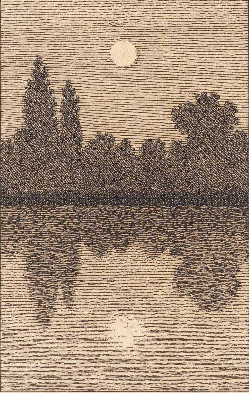 Luz de luna sobre un lago. Ilustración para "Linearperspectiven", Tabla IV de Christoffer Wilhelm Eckersberg