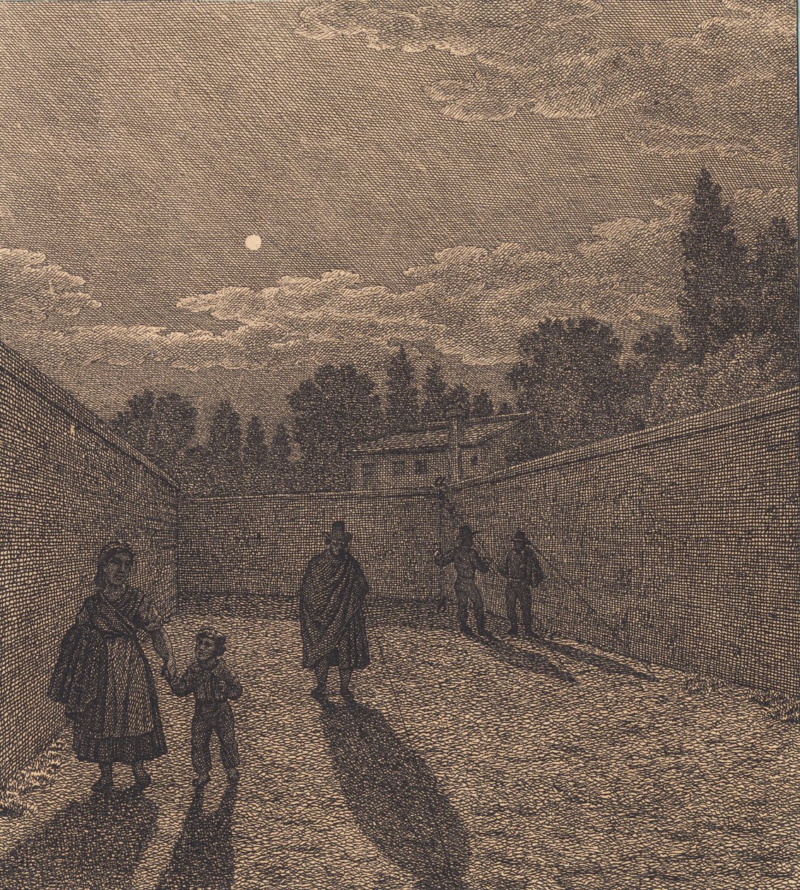 Luz de luna sobre un camino. Ilustración para "Linearperspectiven", Tabla IV de Christoffer Wilhelm Eckersberg