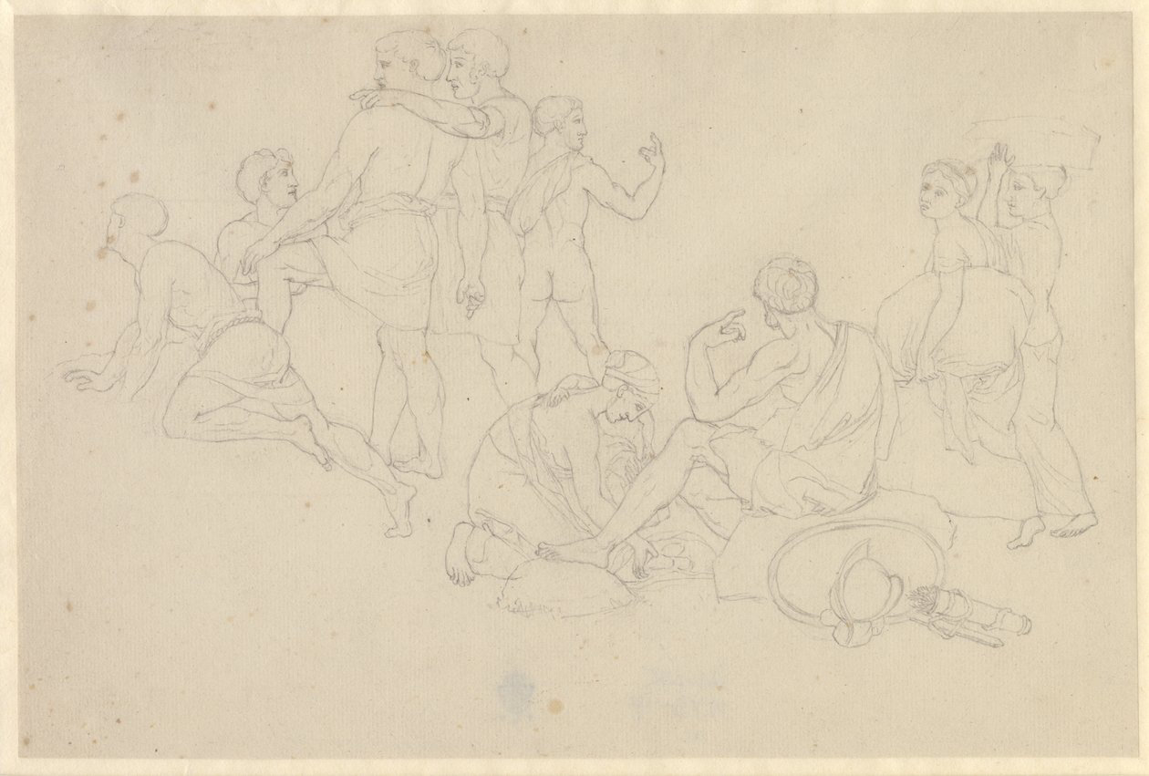 Moisés hace retroceder el Mar Rojo y el ejército del faraón se inunda - estudio de los israelitas después de cruzar el Mar Rojo de Christoffer Wilhelm Eckersberg