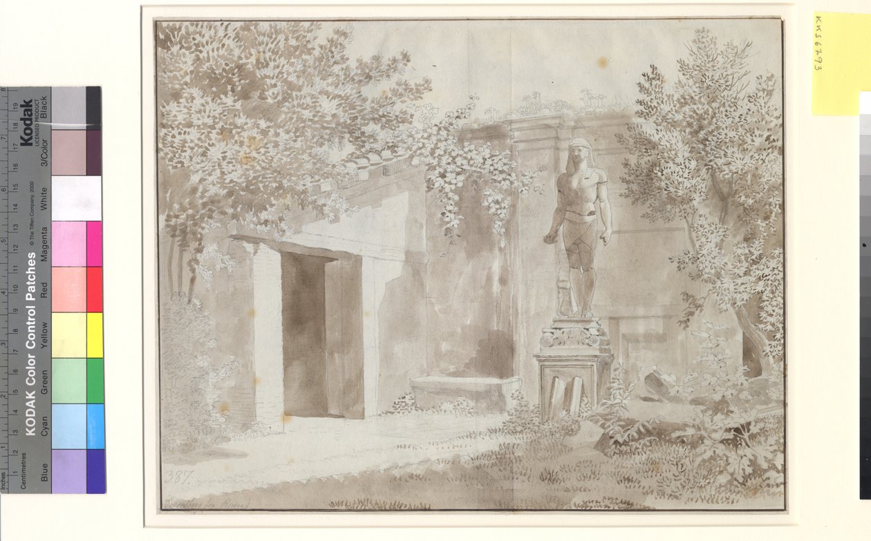 Parte probablemente del jardín del Palazzo Barberini con estatua romana de Antínoo en estilo egipcio, Roma de Christoffer Wilhelm Eckersberg