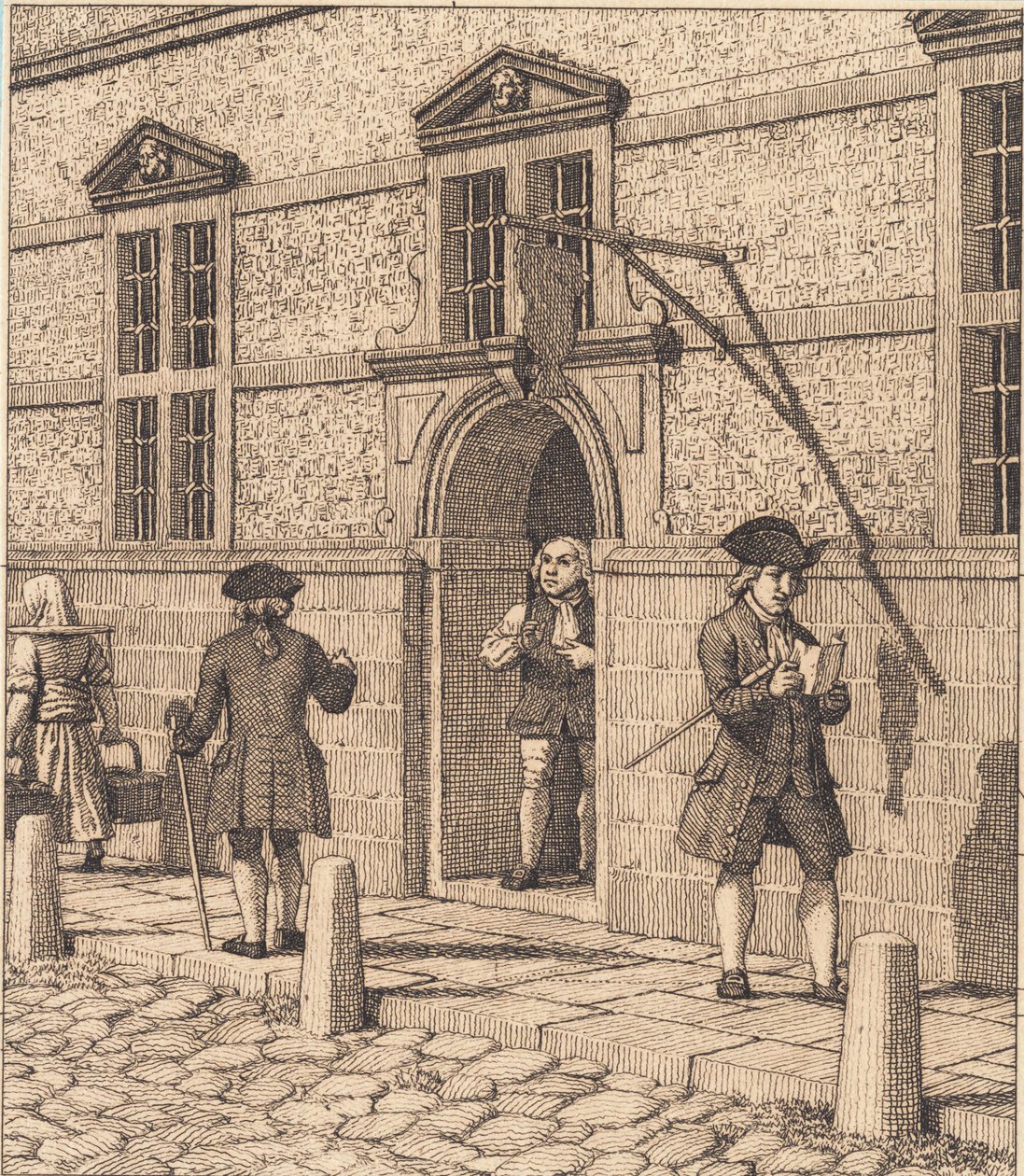 Parti omkring en portal af børsen. Ilustración til Linearperspectiven, Tavle VI de Christoffer Wilhelm Eckersberg