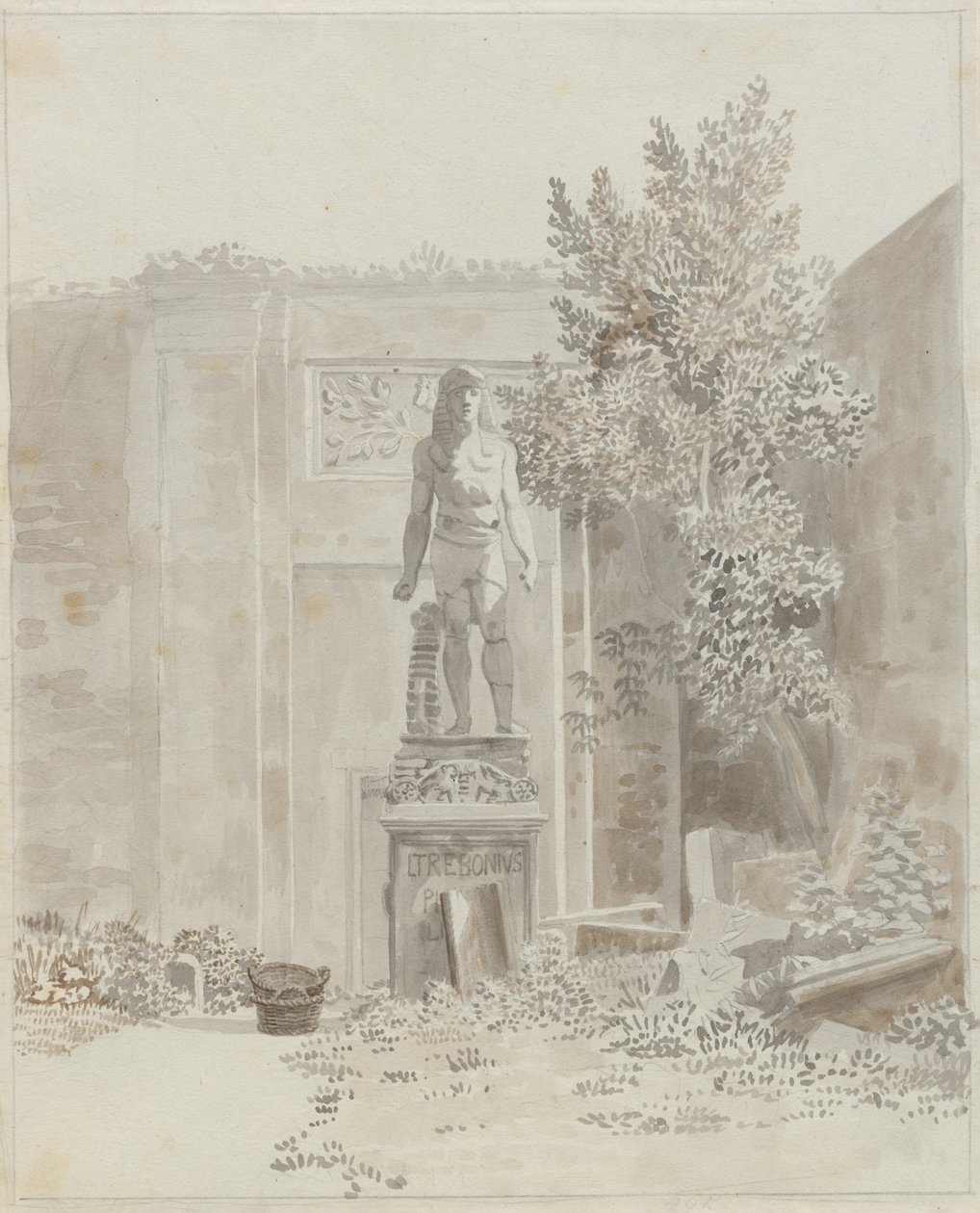 Estatua romana antigua en estilo egipcio, probablemente en el jardín del Palazzo Barberini de Christoffer Wilhelm Eckersberg