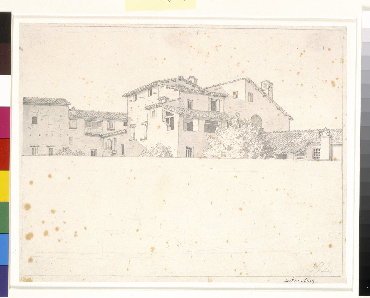 Casas romanas, vistas sobre un muro de Christoffer Wilhelm Eckersberg