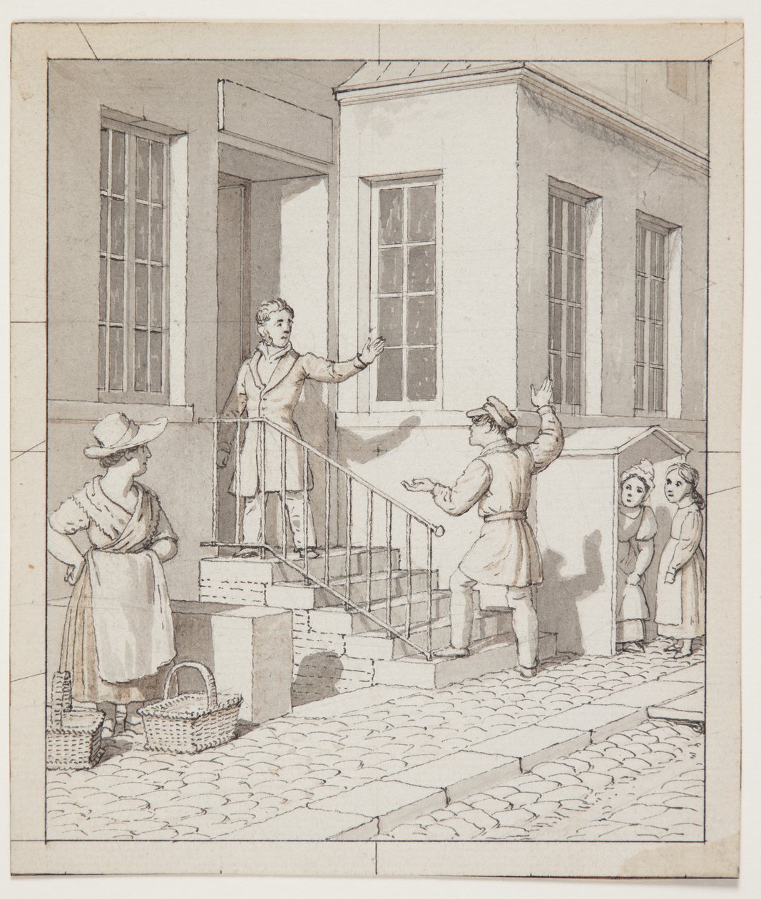 Disputa en la escalera. Estudio preliminar para "La perspectiva lineal aplicada al arte de la pintura", Tabla VII, 2 de Christoffer Wilhelm Eckersberg
