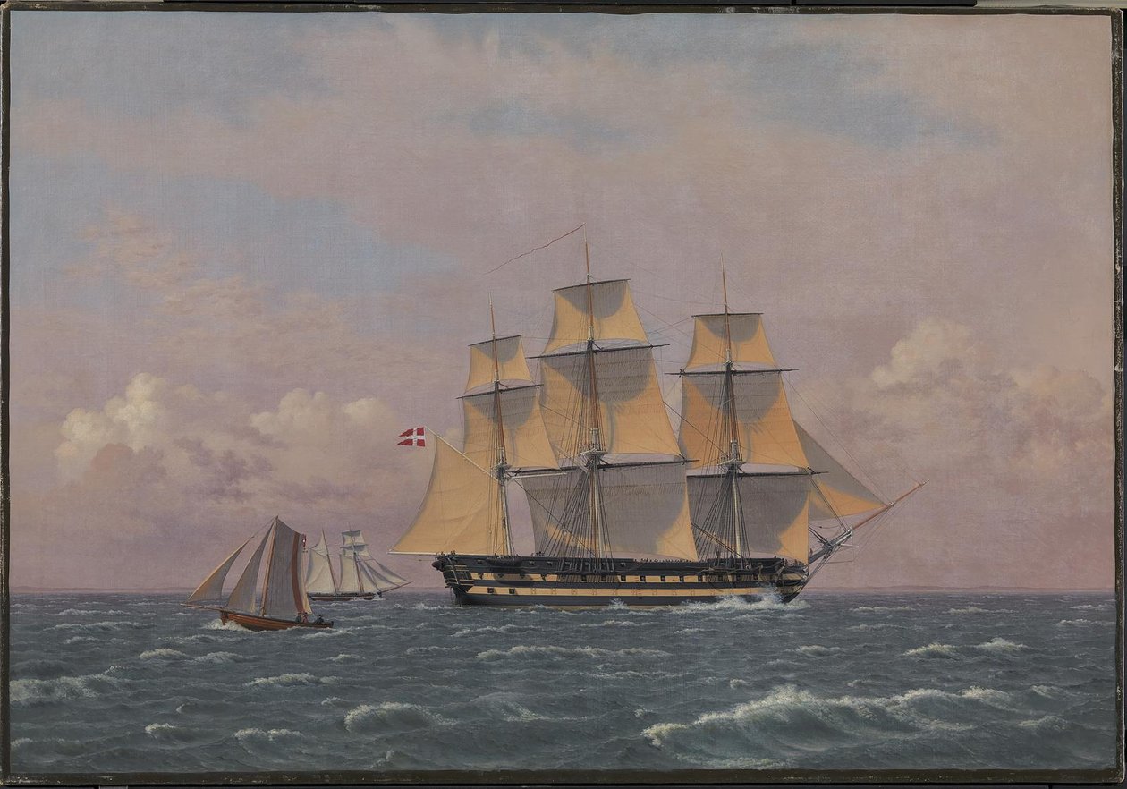 El buque de guerra danés de 84 cañones "Dronning Marie" en el estrecho de Christoffer Wilhelm Eckersberg