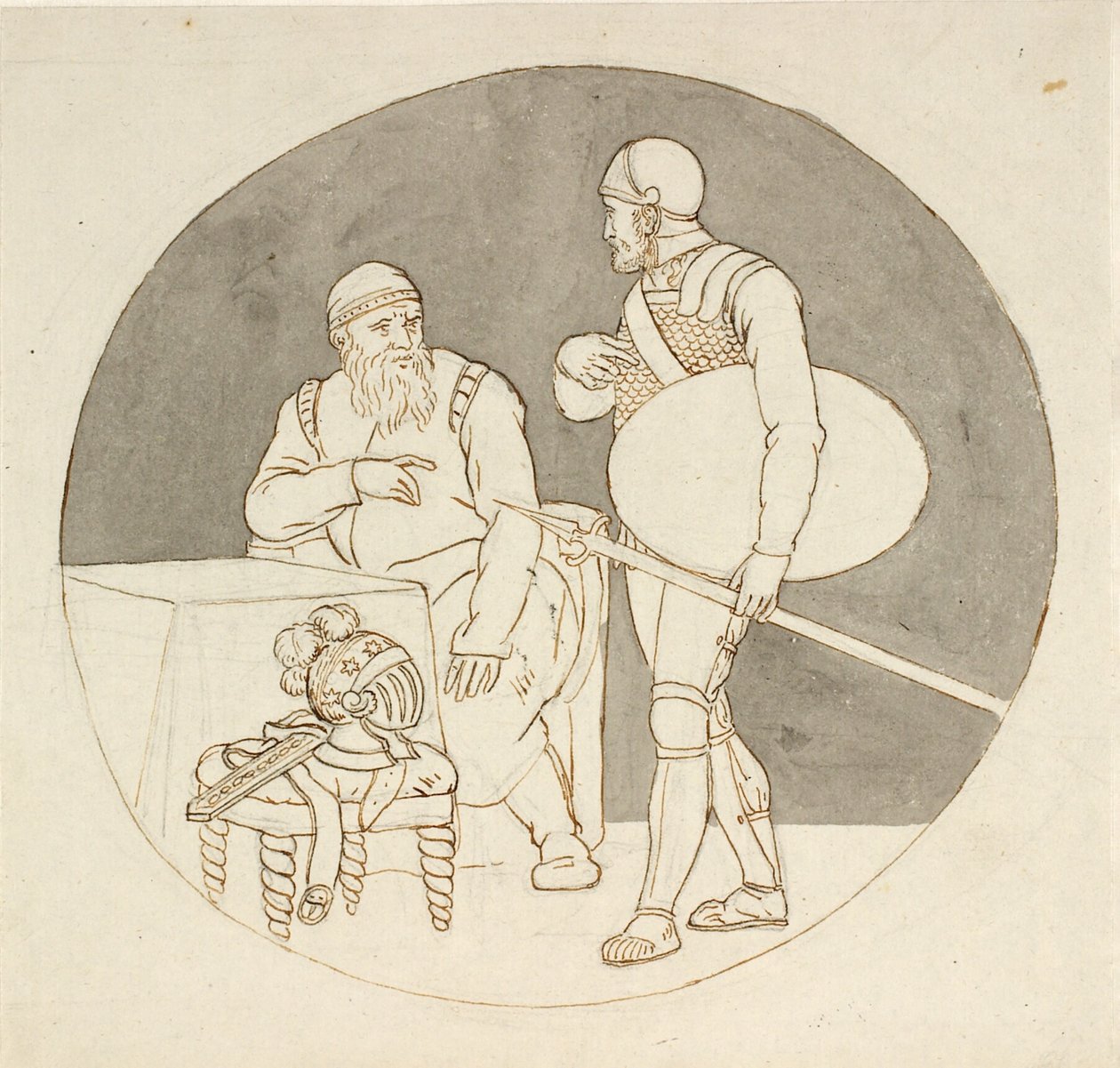 Dos guerreros, uno de pie, el otro sentado de Christoffer Wilhelm Eckersberg