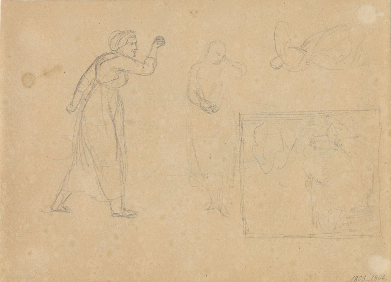 Boceto para la historia de una chica caída, hoja 1 de Christoffer Wilhelm Eckersberg