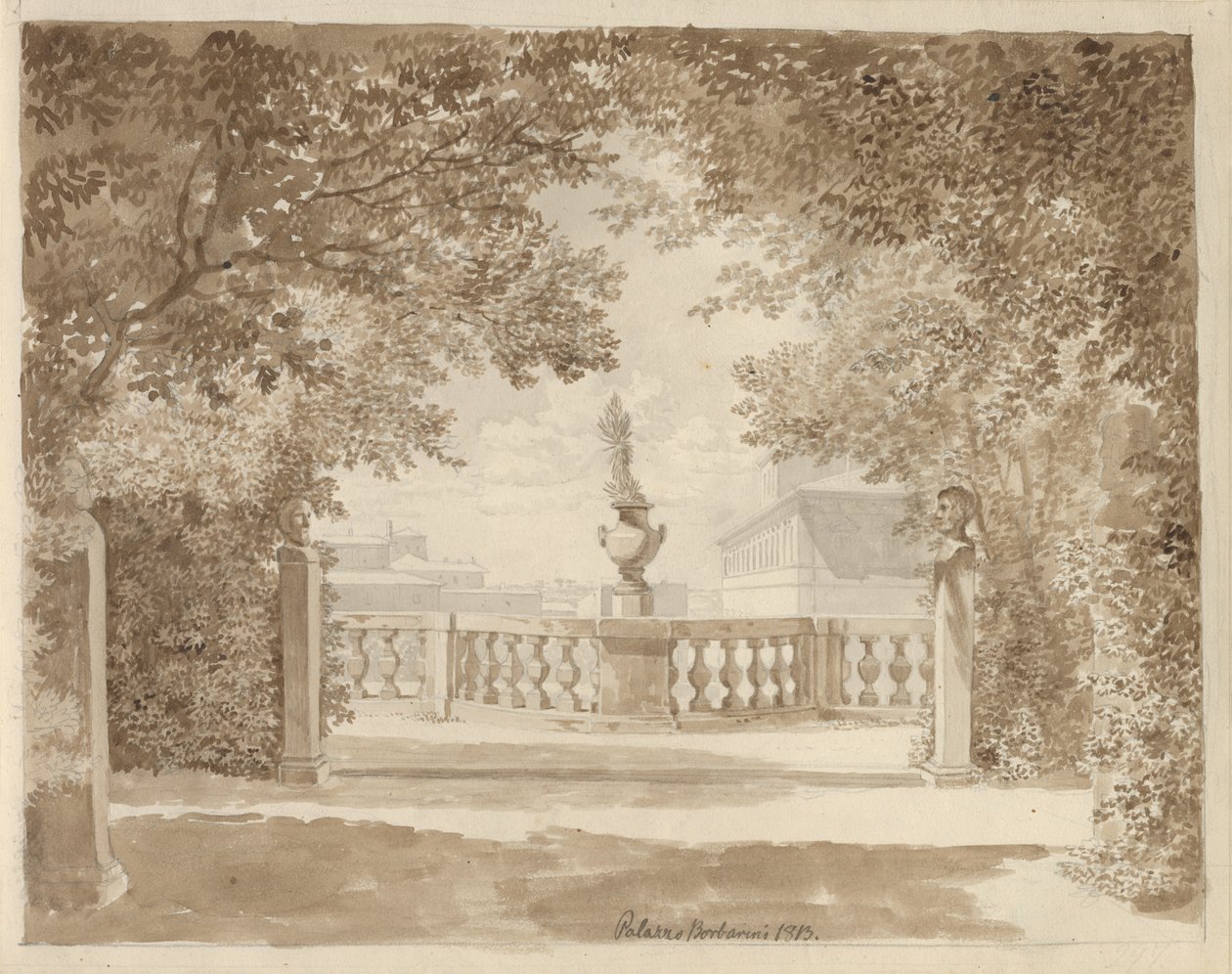 Vista desde el jardín del Palazzo Barberini hacia el palacio y el Quirinal, Roma de Christoffer Wilhelm Eckersberg