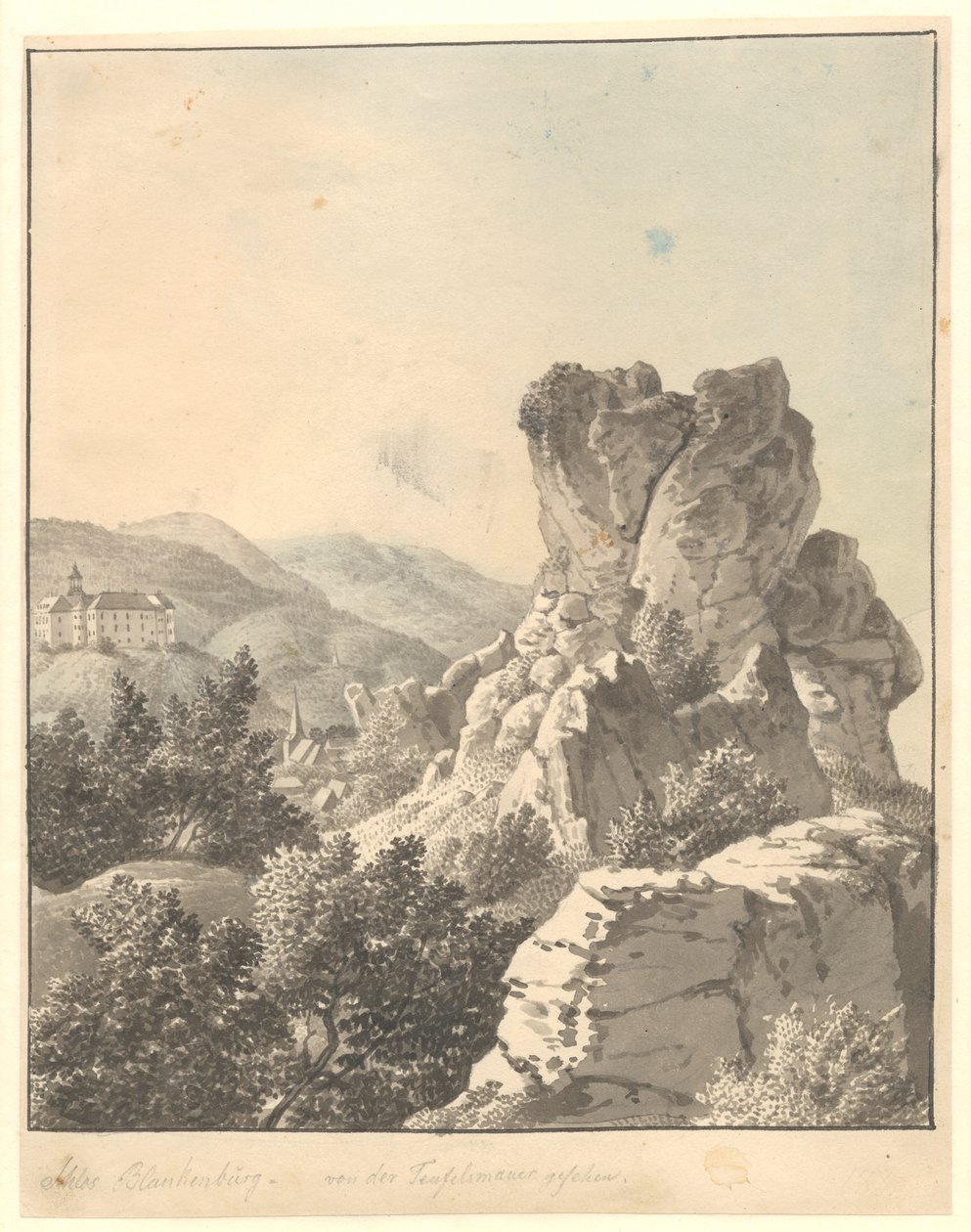 Vista desde Harzen, desde Teufelsmauer, el castillo de Blankenburg al fondo de Christoffer Wilhelm Eckersberg
