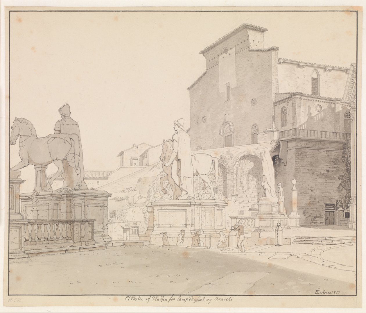 Vista del Campidoglio y Santa Maria in Aracoeli, Roma de Christoffer Wilhelm Eckersberg