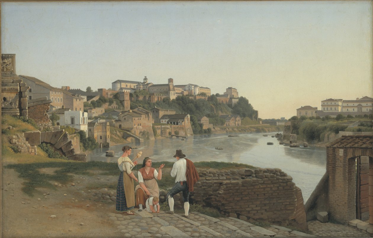 Vista del Tíber hacia la colina Aventino en Roma de Christoffer Wilhelm Eckersberg