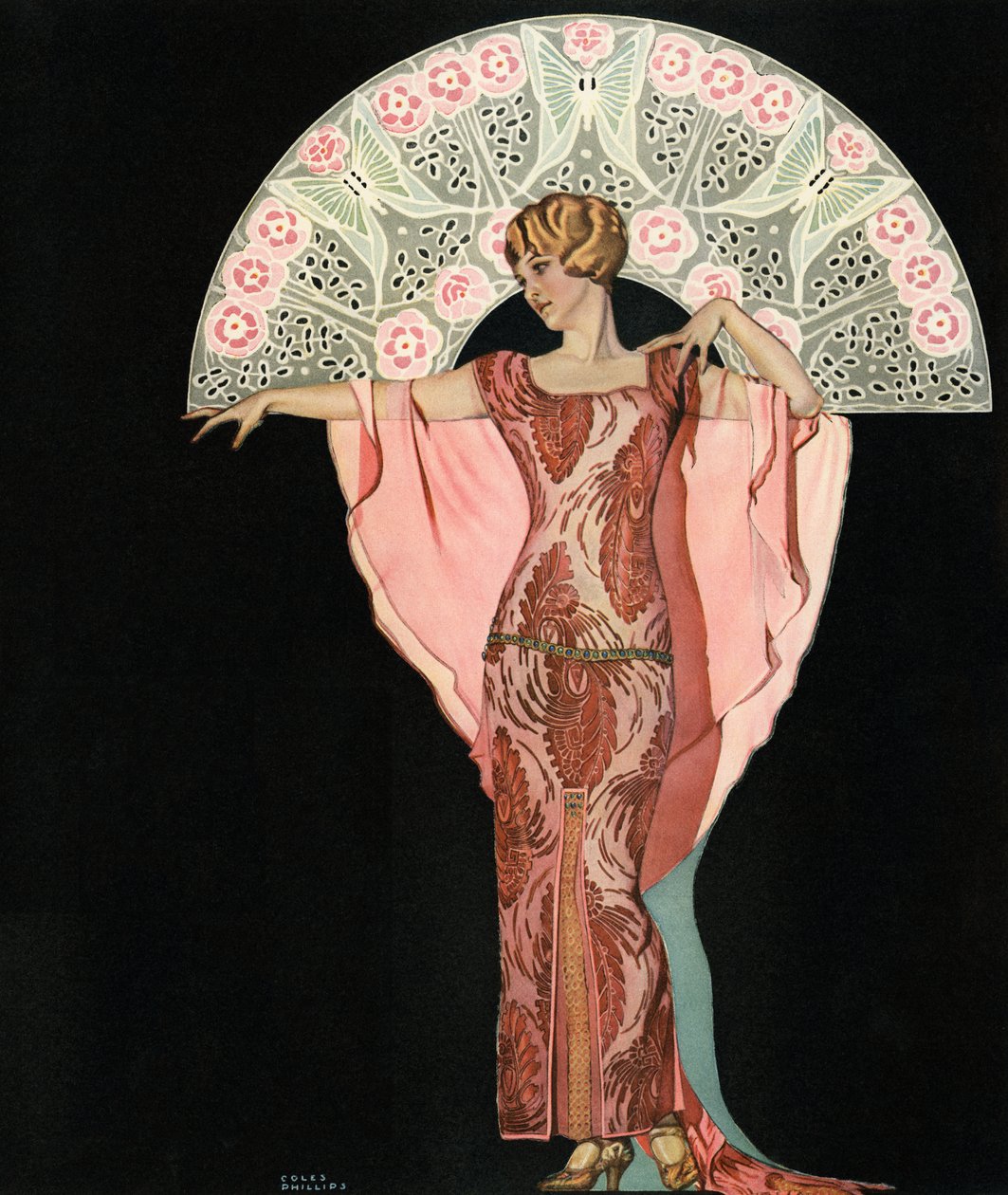 Belleza Art Deco con un abanico de C. Coles Phillips