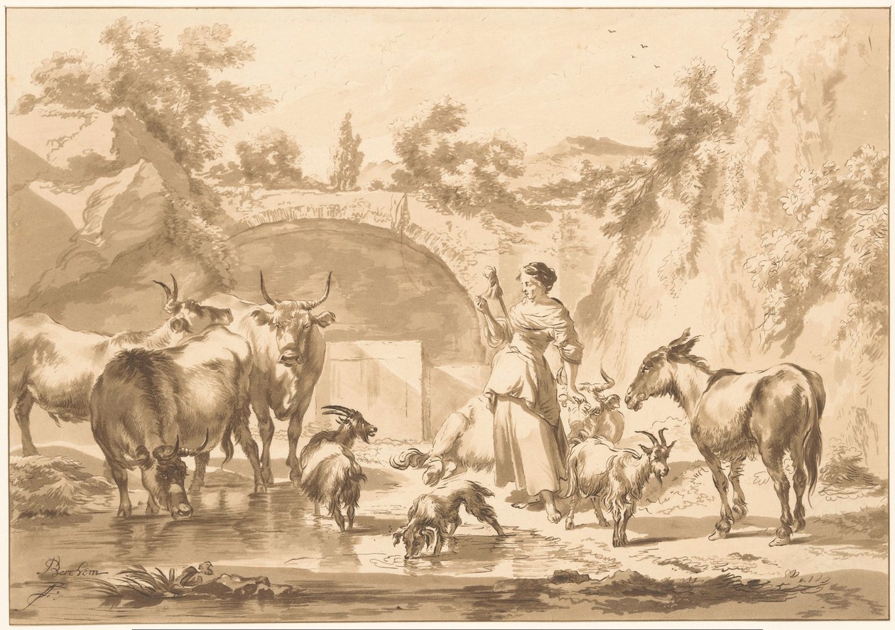 Pastora hilandera con rebaño de C. Dietrich (prentmaker) (possibly)