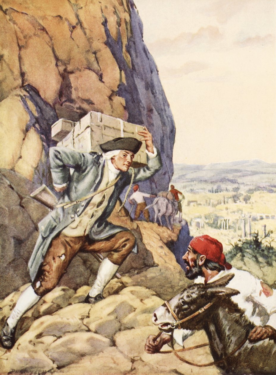 James Bruce ayuda a su seguidor mudo (litografía) de C. Dudley Tennant