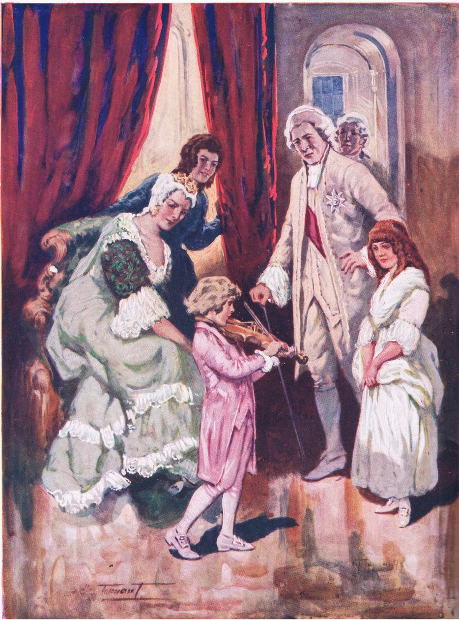 Enamorando al público real: La primera aparición de Mozart en la corte austriaca (litografía en color) de C. Dudley Tennant