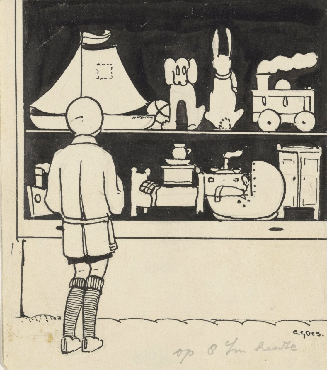 Dick mira el escaparate de una juguetería de C. Goes (signed by artist)