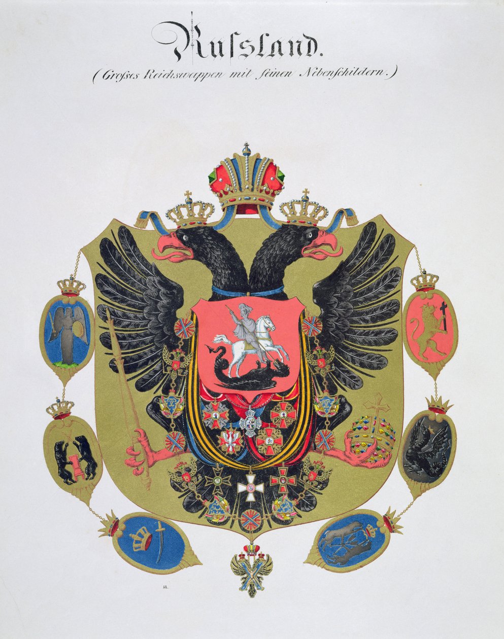 Armas y escudo del estado de la Rusia Imperial, de una colección de acuarelas publicadas en Alemania, c.1830-33 de C. Hildebrandt