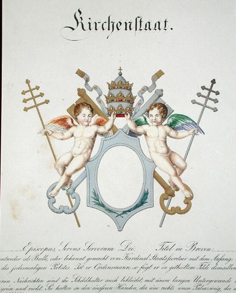 Escudo del Estado de la Iglesia del Vaticano, de una colección de acuarelas publicadas en Alemania, c.1830-33 de C. Hildebrandt