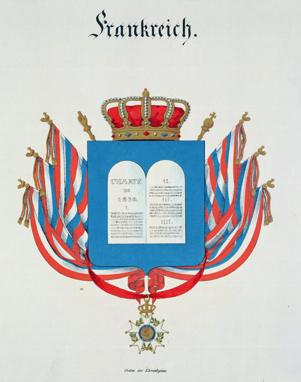 Carta y colgante de la Orden de la Legión de Honor Francesa, de una colección de acuarelas publicadas en Alemania, 1830-33 de C. Hildebrandt