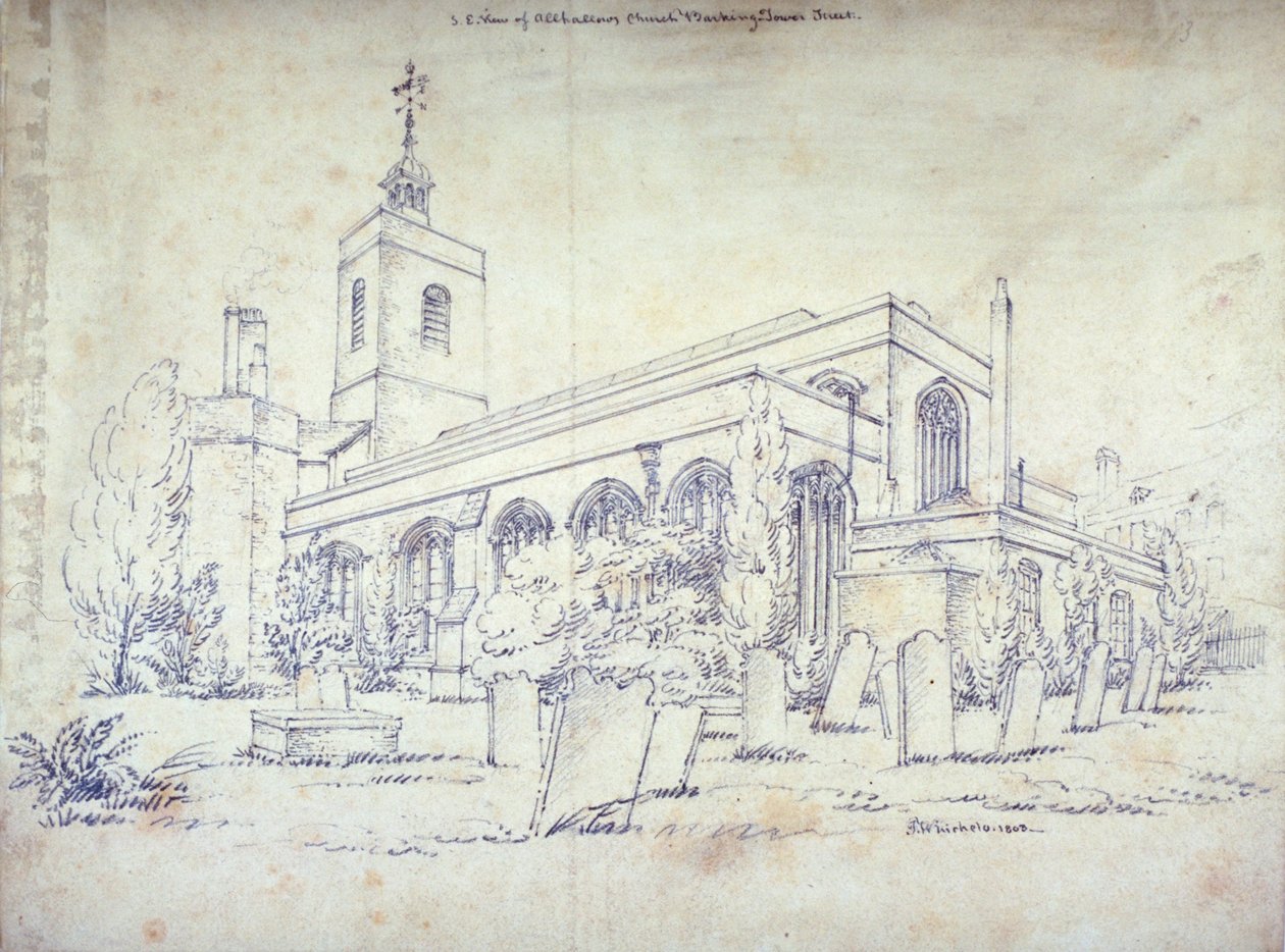 Iglesia All Hallows-by-the-Tower, Londres, 1803 de C John M Whichelo