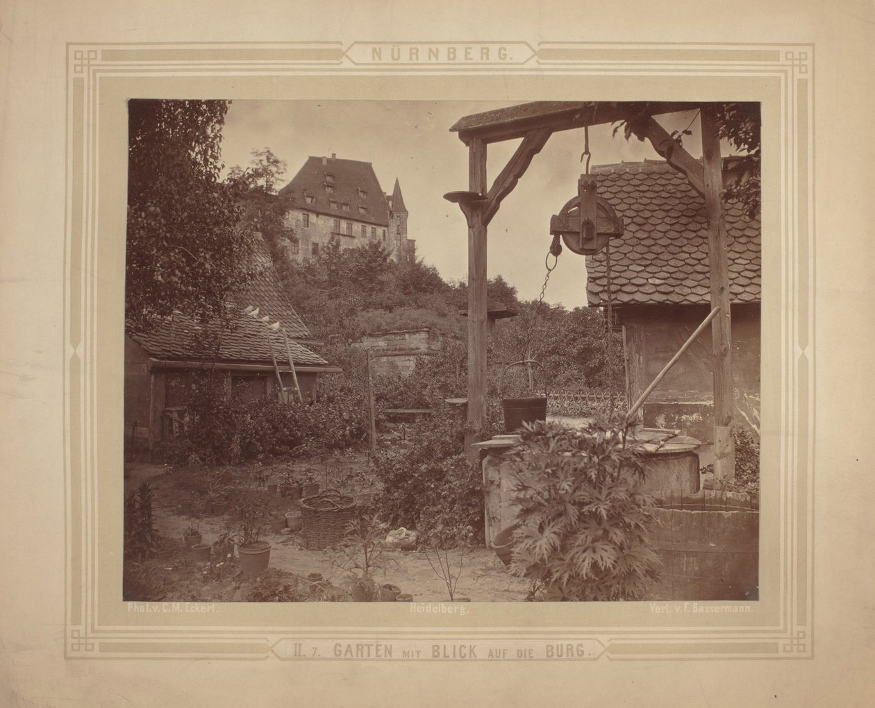 Heidelberg - Vista del castillo desde el jardín, c.1870 (impresión a la albúmina sobre cartulina) de C. M. Eckert