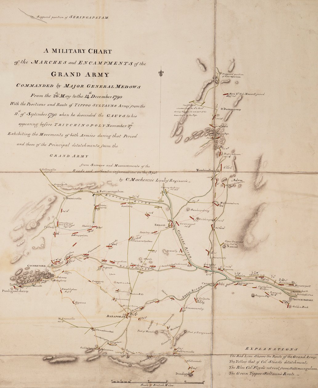 Carta militar de las marchas y campamentos del gran ejército mandado por el general de división Medows del 26 de mayo al 14 de diciembre de 1790. de C. Mackenzie