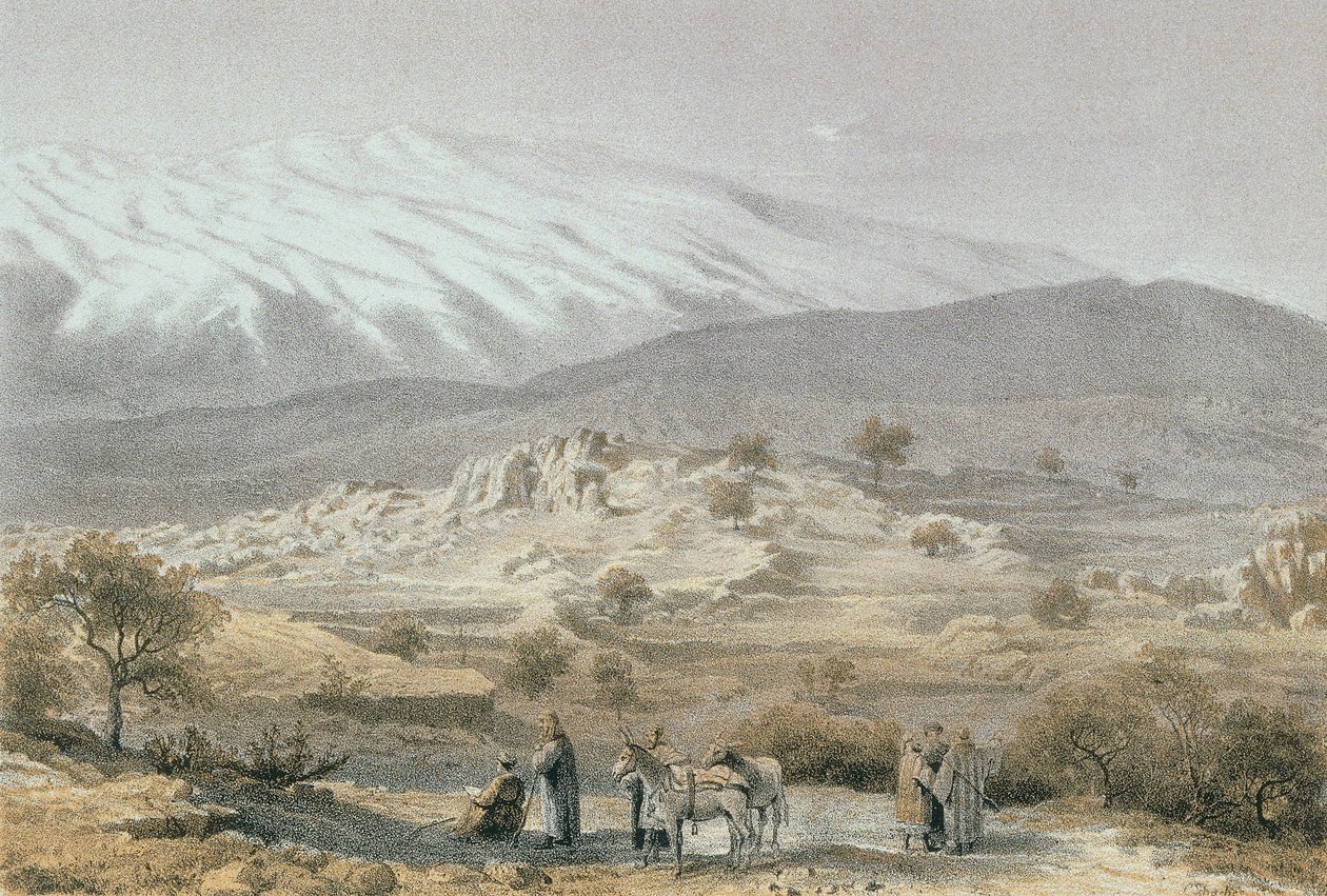 Monte Hermón. Grabado de Schacher - Steinkopk J.F. Editore de C. Schacher