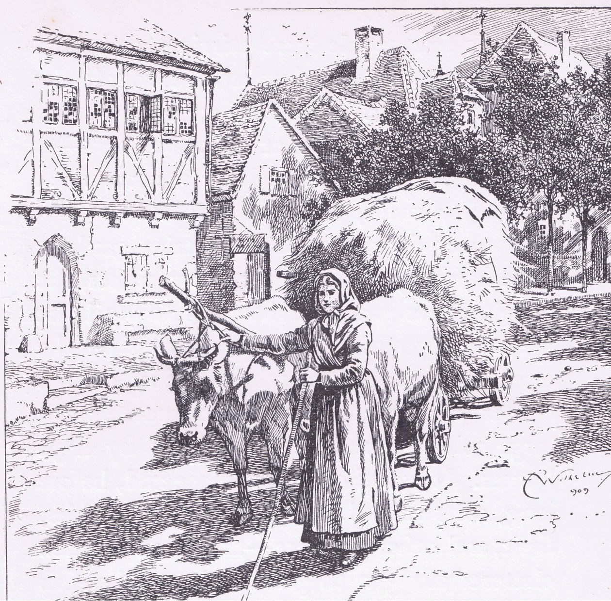 Carros tirados por bueyes retumbaban por las calles silenciosas, de El Niño del Aire pub. por Duckworth de C. Wilhelm