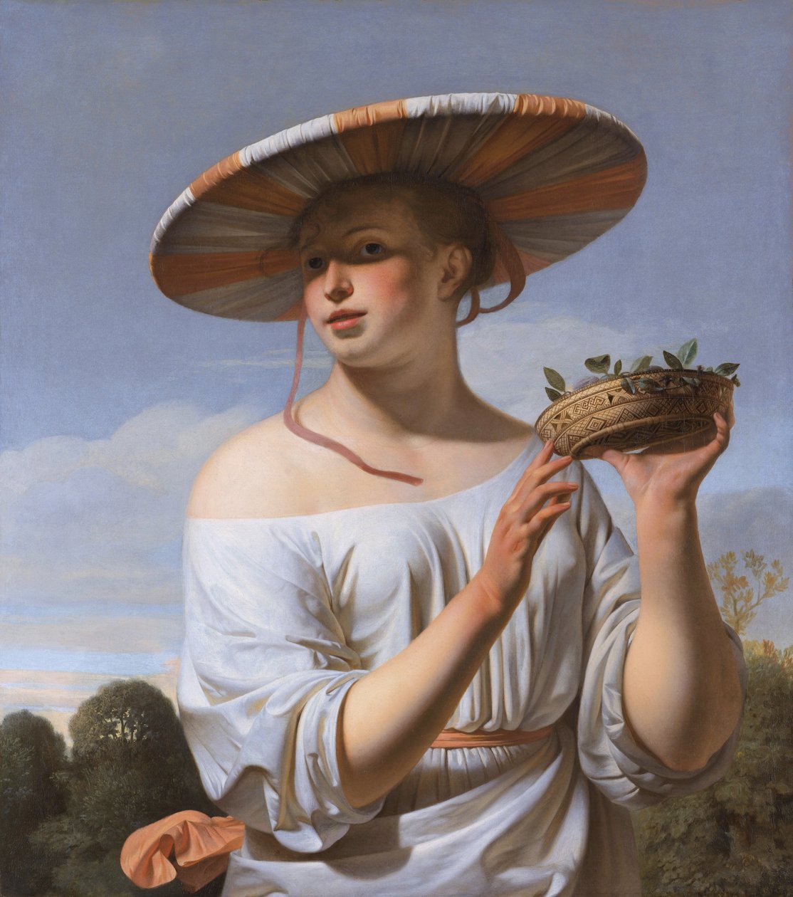 Chica con sombrero grande de Caesar van Everdingen