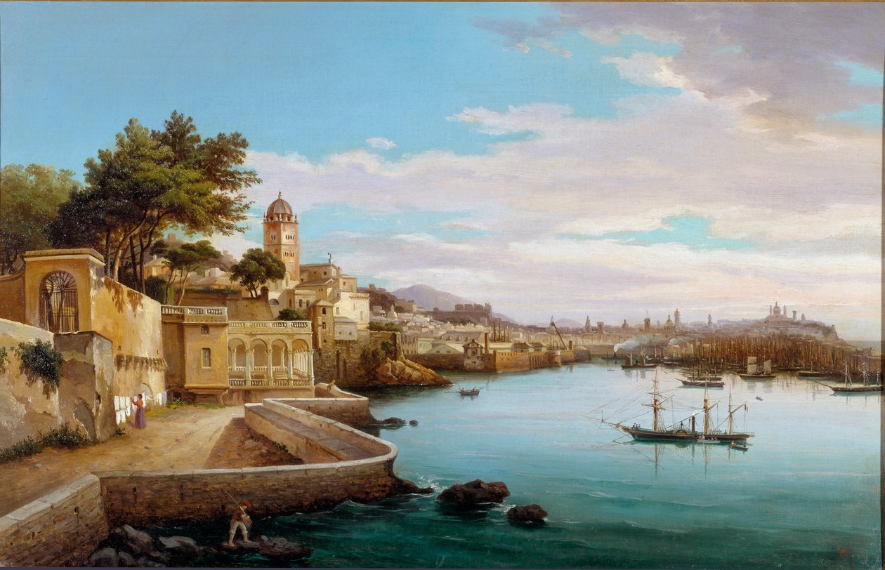 Vista del puerto de Génova (Vista del puerto de Génova, Italia) Pintura de Cambiaso (siglo XIX) Génova, Galería de Arte Moderno de Cambiaso