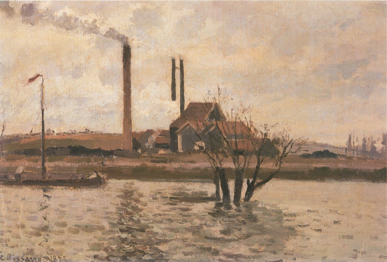 La crecida del Oise, Pontoise de Camille Jacob Pissarro