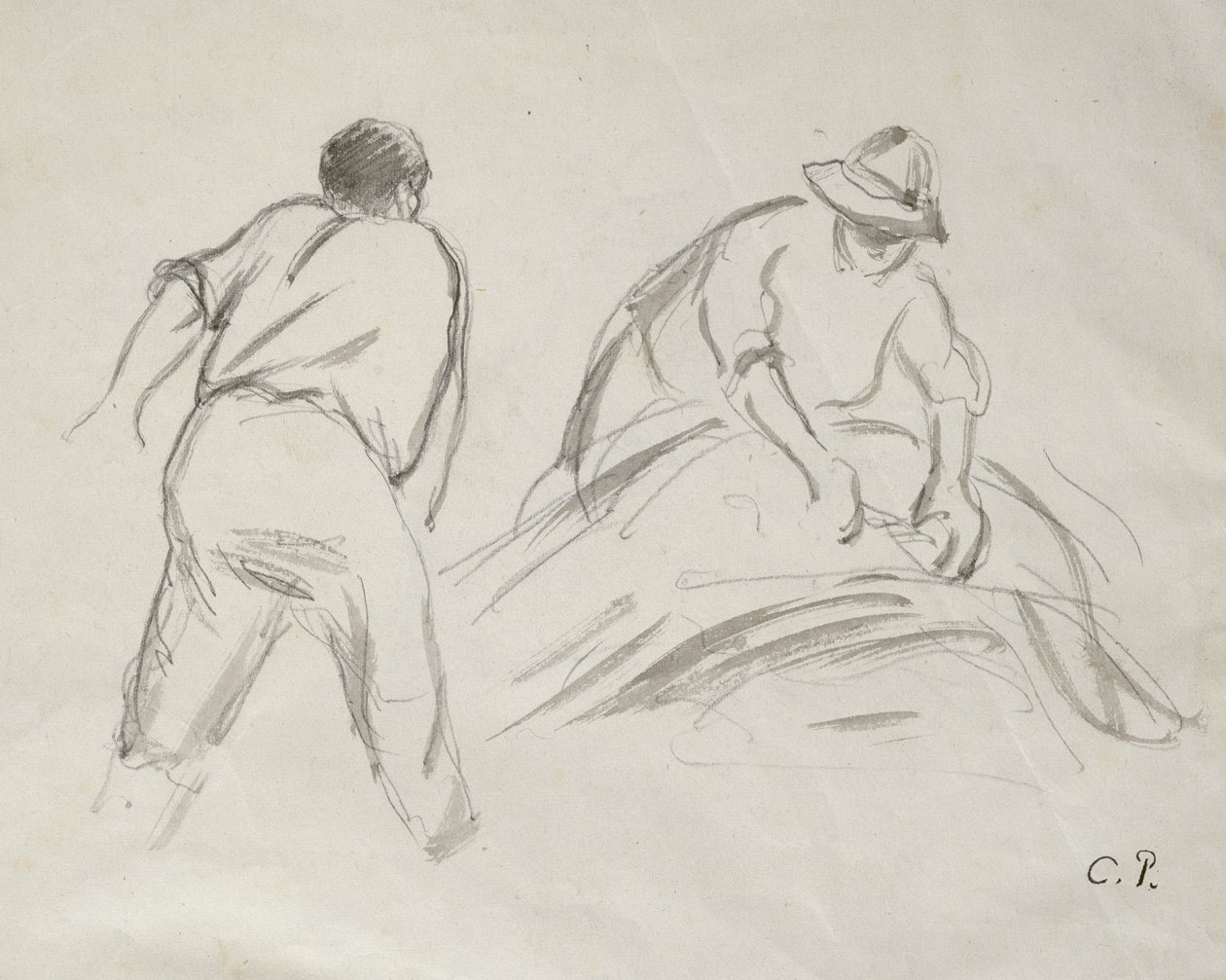 Estudios de un cosechador masculino y femenino de Camille Jacob Pissarro