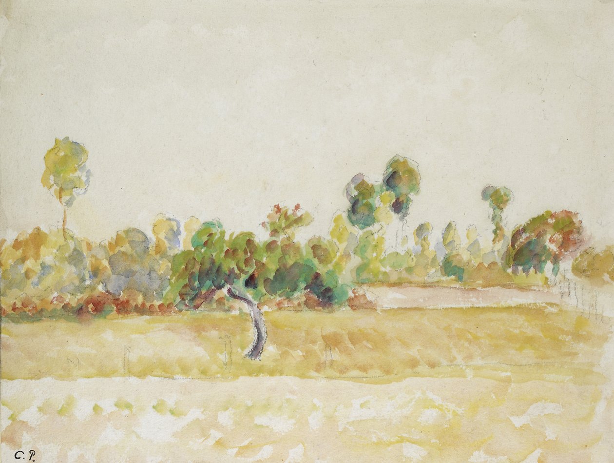 Estudio del huerto en Eragny-sur-Epte, visto desde la casa del artista, c. 1886 - 1890 de Camille Jacob Pissarro