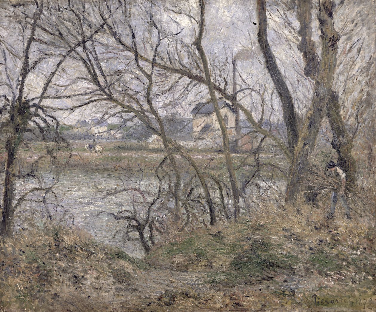 Las orillas del Oise, cerca de Pontoise, tiempo nublado, 1878 de Camille Jacob Pissarro