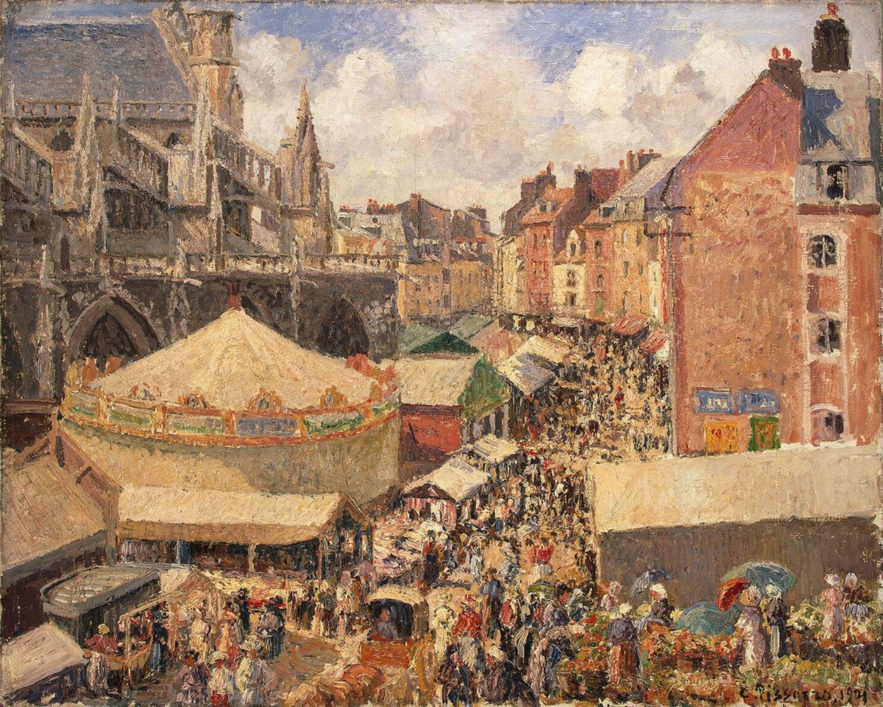 La Feria en Dieppe, Mañana Soleada, 1901 de Camille Jacob Pissarro