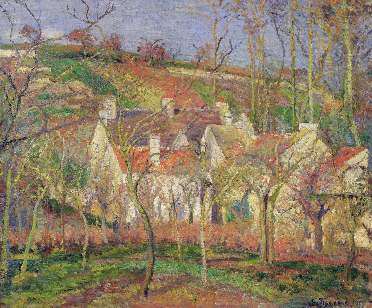 Los Tejados Rojos, o Esquina de un Pueblo, Invierno, 1877 de Camille Jacob Pissarro