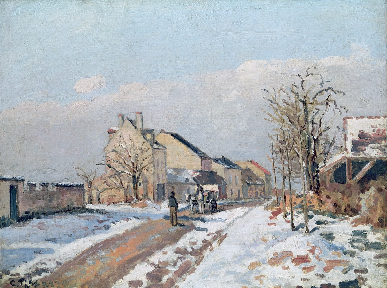 El camino de Gisors a Pontoise, efecto de nieve, 1872 de Camille Jacob Pissarro